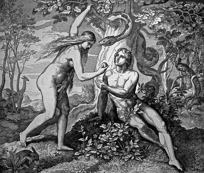Adem ve Havva elma ile by Julius Schnorr von Carolsfeld
