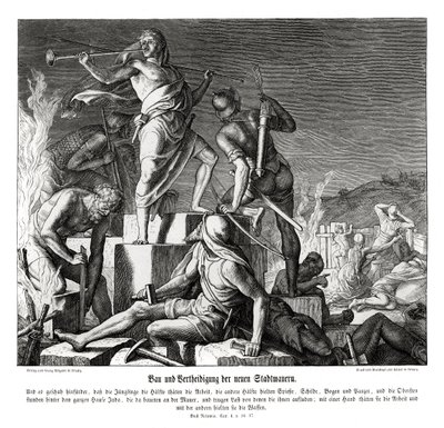 Yeni şehir surlarının inşası ve savunması, Nehemya by Julius Schnorr von Carolsfeld