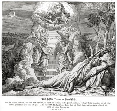 Yakup cennete giden merdivenin hayalini kuruyor, Genesis by Julius Schnorr von Carolsfeld