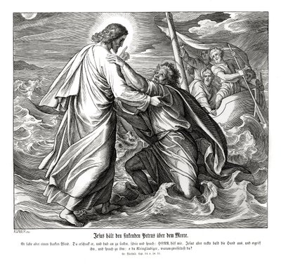 İsa ve Petrus su üzerinde yürüyorlar, Matta İncili by Julius Schnorr von Carolsfeld