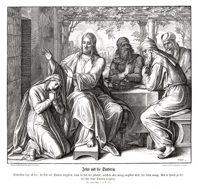 İsa ve günahkar kadın, Luka İncili by Julius Schnorr von Carolsfeld