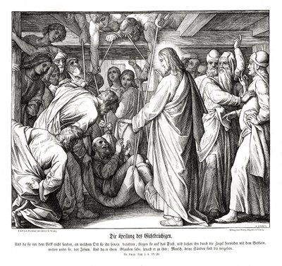 İsa felçli adamı iyileştiriyor, Luka İncili by Julius Schnorr von Carolsfeld