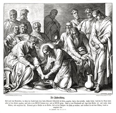 İsa öğrencilerinin ayaklarını yıkar, Yuhanna İncili by Julius Schnorr von Carolsfeld
