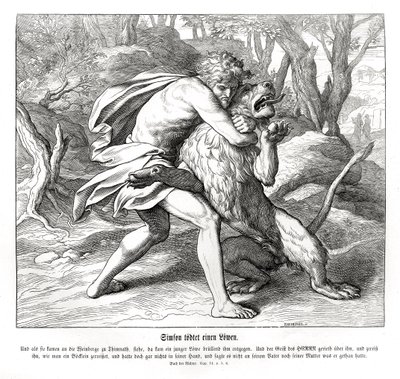 Samson bir aslan öldürür, Yargıçlar by Julius Schnorr von Carolsfeld