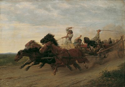 Sarhoş Slovak köylülerin yarışı by Julius von Blaas d. Ä.