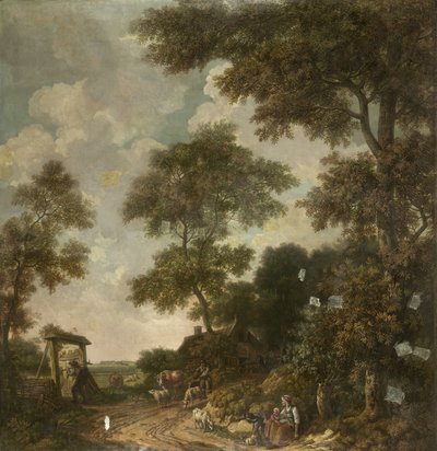 Toprak yollu bir Hollanda manzarasının duvar kağıdı boyaması by Jurriaan Andriessen (attributed to)