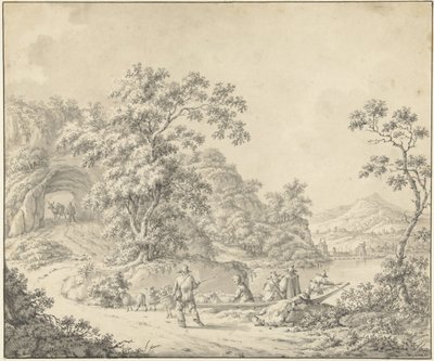 Bir çobanın sürüsüyle birlikte olduğu bir tekne ile manzara by Jurriaan Andriessen (attributed to)