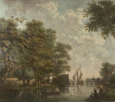 Hollandalı bir manzara ile üç duvar asma Açık bir köprü ile Hollandalı bir manzara duvar kağıdı boyama Hollandalı bir manzaranın üç duvar kağıdı resmi by Jurriaan Andriessen (attributed to)
