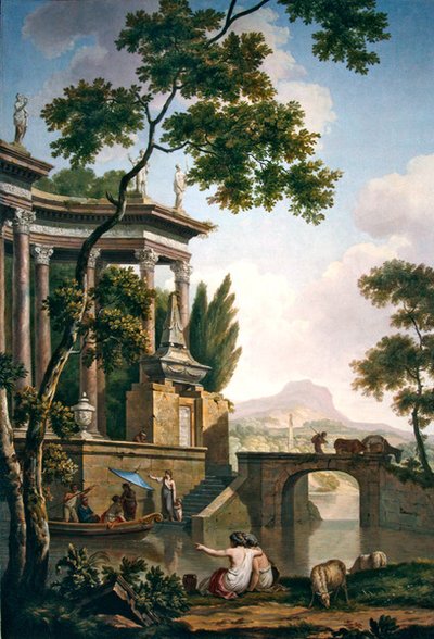 Cenaze anıtı olan Arcadian manzarası (kumaş üzerine yağlı boya) by Jurriaan Andriessen