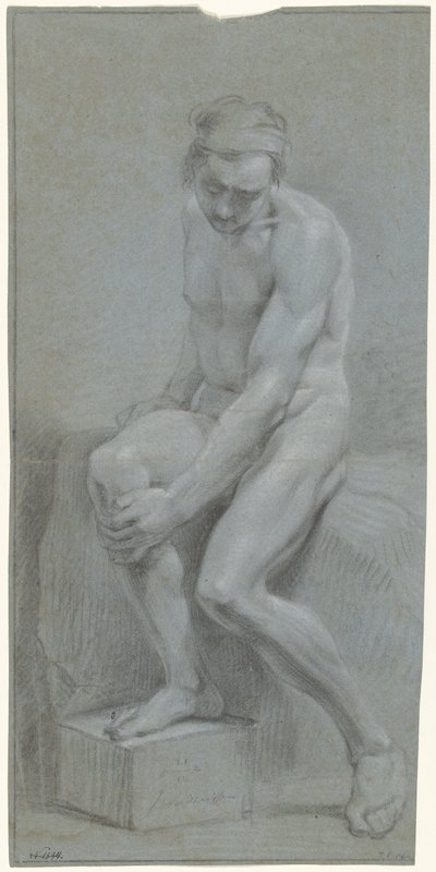 Oturan erkek çıplak, sol eli sağ dizinde by Jurriaan Andriessen