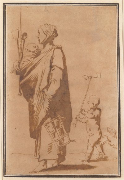 Bir çocuk ve mutfak gereçleri taşıyan bir anne, ardından bir erkek çocuk ve bir köpek by Jusepe de Ribera
