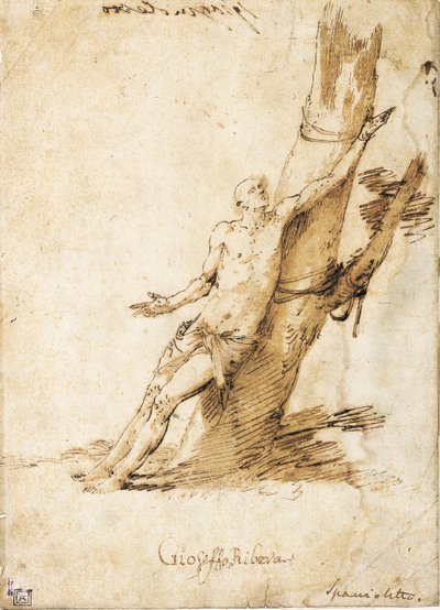 Aziz Sebastian bir ağaca bağlı, sağa bakıyor by Jusepe de Ribera