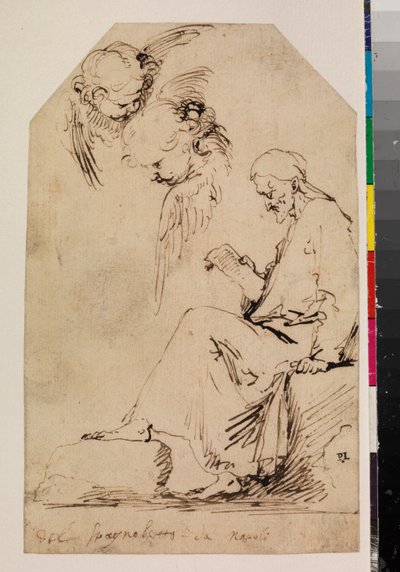 Oturmuş bir adam okuma ve iki melek ile çalışma sayfası, 1620
