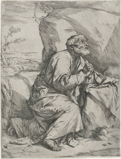 Tövbekar Aziz Peter, c.1621 (döşemiş kağıt üzerine gravür ile gravür) by Jusepe de Ribera