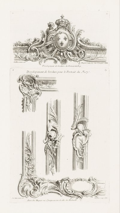 Bir Bordürde Ortalanmış Kralın Kolları ile Kartuş Tasarımı by Juste Aurèle Meissonnier