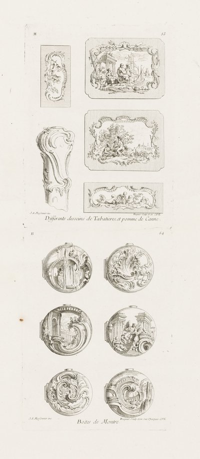 Enfiye Kutuları ve Baston Sapı için Farklı Tasarımlar, 5. Plaka, pl. 53, Juste-Aurèle Meissonnier