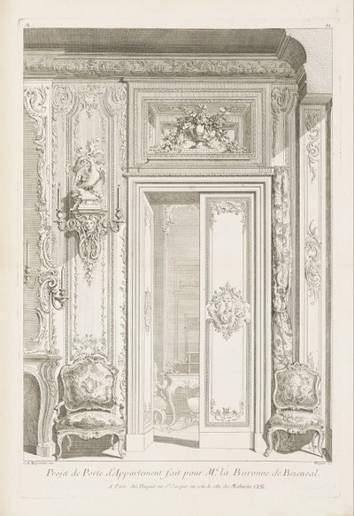 M.e la Baronne de Bezenval için yapılan Apartman Kapısı Projesi; Madame de için kapı projesi by Juste Aurèle Meissonnier