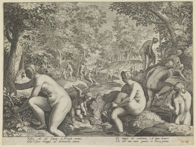 Kadınlar ve erkekler banyo yapmak Amore Letheo Aşkın farklı yönleri (dizi adı) by Justus Sadeler (attributed to)