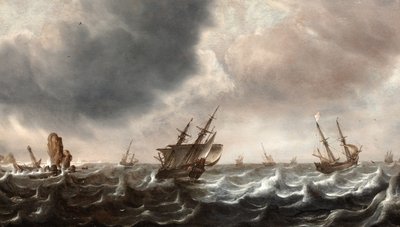 Ön Planda Bir Balina İle Dalgalı Denizlerde Nakliye by Justus de Verwer