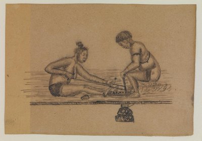 Bir Inuit efsanesi için illüstrasyon (ateş yakan iki çıplak kişi) by Kaarale Andreassen