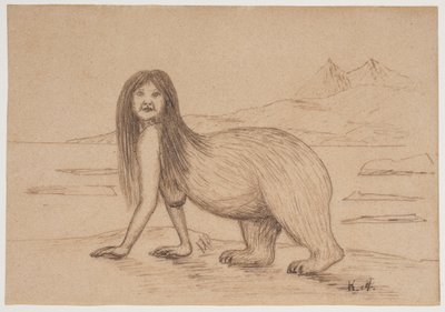 Bir buz ayısının vücudunun arka kısmı olan kadın (bir Eskimo efsanesi için çizim) by Kaarale Andreassen