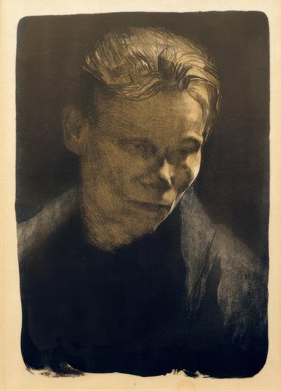 Mavi bezli bir işçi kadının yarım boy portresi by Käthe Kollwitz