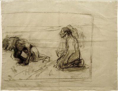 K. Kollwitz, Study on Pflüger (diz çökmüş karısı olan çiftçi) by Käthe Kollwitz