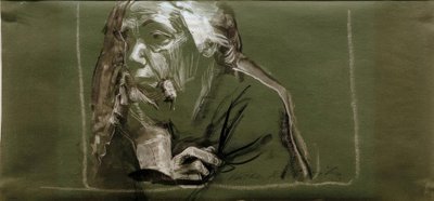 Çene üzerinde el ile sola kendi portre by Käthe Kollwitz