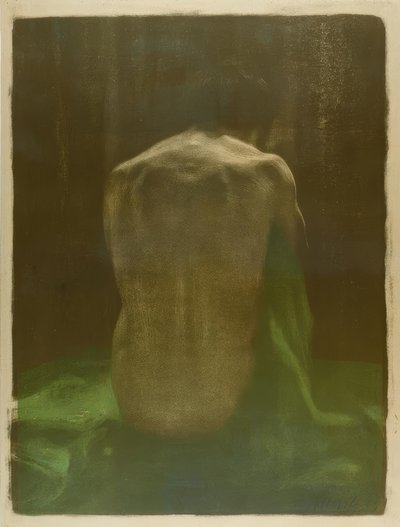 Yeşil bir bez üzerinde arkadan çıplak kadın by Käthe Kollwitz