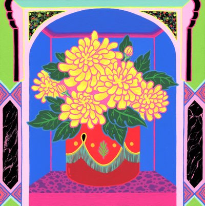 Kadife Çiçeği, 2020 (panel üzeri akrilik) by Kam Tsz