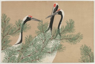 Yüz Dünyanın Çiçekleri (Momoyogusa): Turnalar (Tsuru) by Kamisaka Sekka