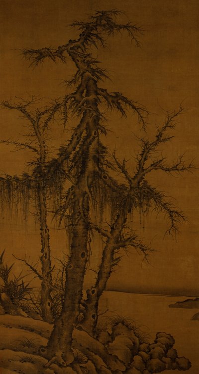 Yaşlı Ağaçlar, Bambu ve Kayalar, yaklaşık 1300 (ipek üzerine mürekkep) by Kan Li