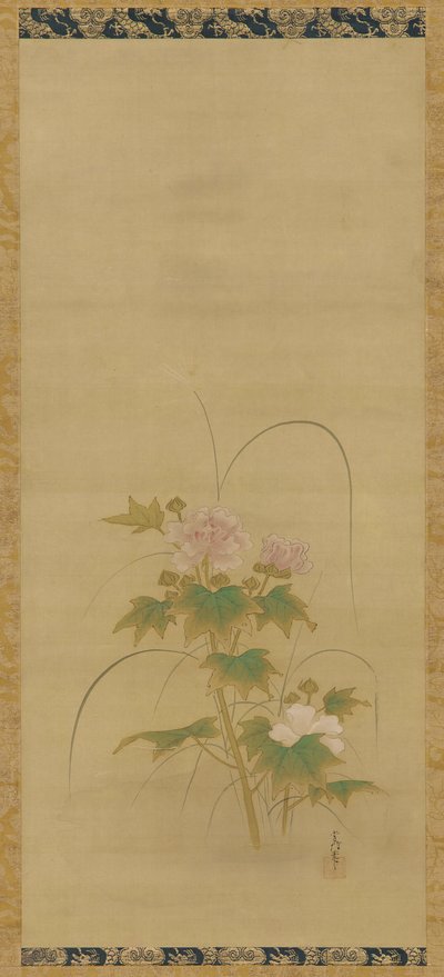Hibiscus bir setin parçası, Edo dönemi, 17. yüzyılın ortaları ile 18. yüzyılın başları. by Kanô Yôboku Tsunenobu