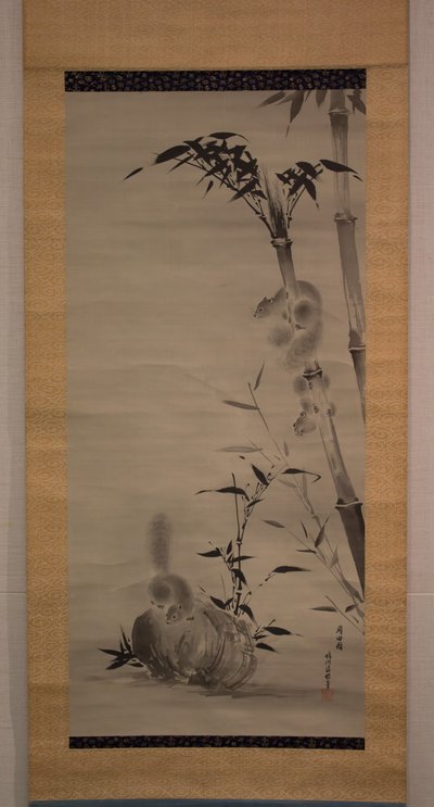 Bambu ve Kayadaki Sincaplar, 19. yüzyıl. by Kano Osanobu