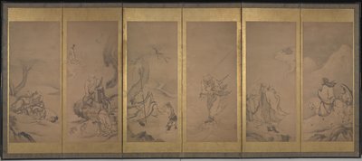 Budist, Taoist ve Konfüçyüsçü Patrikler (kağıt üzerine mürekkep ve altın varak) by Kano Sanraku