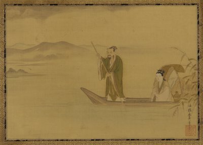 Bir teknede Çinli erkek ve kadın, Edo dönemi, 17. yüzyılın ortalarında. by Kano Yasunobu