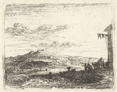 Binanın köşesi ve en sağda tente, iki figür ve bir at-..., yakl. 1641-78. by Karel Du Jardin