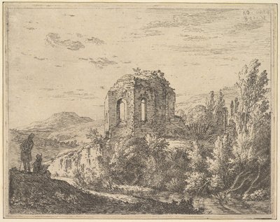 İki kemerli pencereli bir binanın köşesini gösteren harabelerin görünümü, manzara görüntüsü..., 1658. by Karel Du Jardin