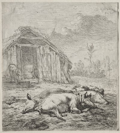 Bir Arpacık Önünde Yatan Üç Domuz by Karel Dujardin