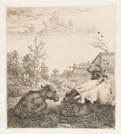 buzağı ile yatan inek Hayvanlar (dizi adı) by Karel du Jardin (signed by artist)