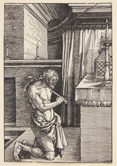 Yaşlı adam türbanlı, sopayla ayakta by Karel van der Pluym
