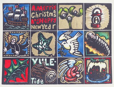 Noel Kartı, 1999 (kağıt üzerinde linocut ve wc) by Karen Cater