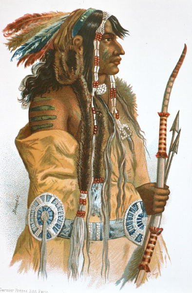 Bir Mandan Kızılderilisi, c.1833-34 (renkli taş) by Karl (after) Bodmer