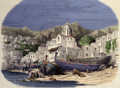 Girardet'ten sonra 19. yüzyılın sonunda İtalya'da Positano'nun görünümü. by Karl (after) Girardet