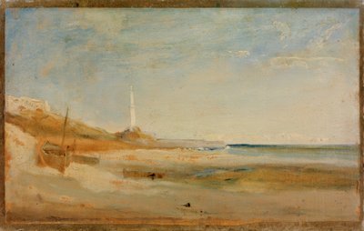 Cenova yakınlarındaki tekneler ve deniz feneri by Carl Blechen