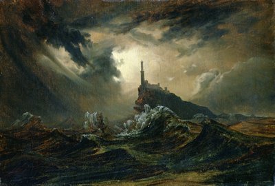 Deniz Feneri ile fırtınalı deniz by Carl Blechen