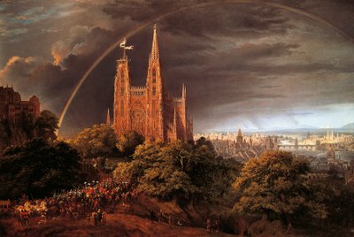Karl Friedrich Schinkel (1781-1841) tarafından nehir kıyısındaki ortaçağ şehri by Karl Friedrich Schinkel