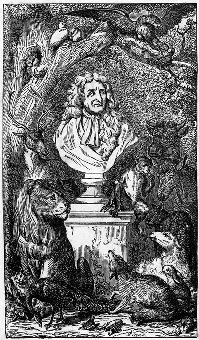 Hayvanlarla çevrili Jean de La Fontaine