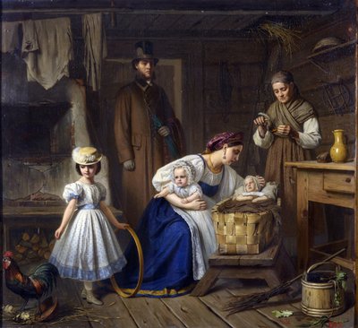 Sütanne, hasta çocuğunu Wenig, Karl Bogdanovich (1830-1908) ile ziyaret etti. by Karl Gottlieb Wenig