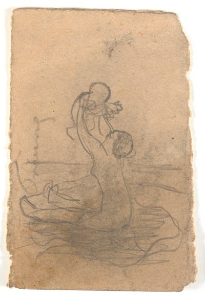 Çıplak kadın küçük bir çocuğu kaldırıyor by Karl Isakson